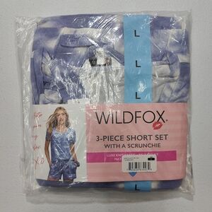 Wildfox Women's Smokey Blue Tie Dye 3-Piece Set With Scrunchie Pajamas Size L